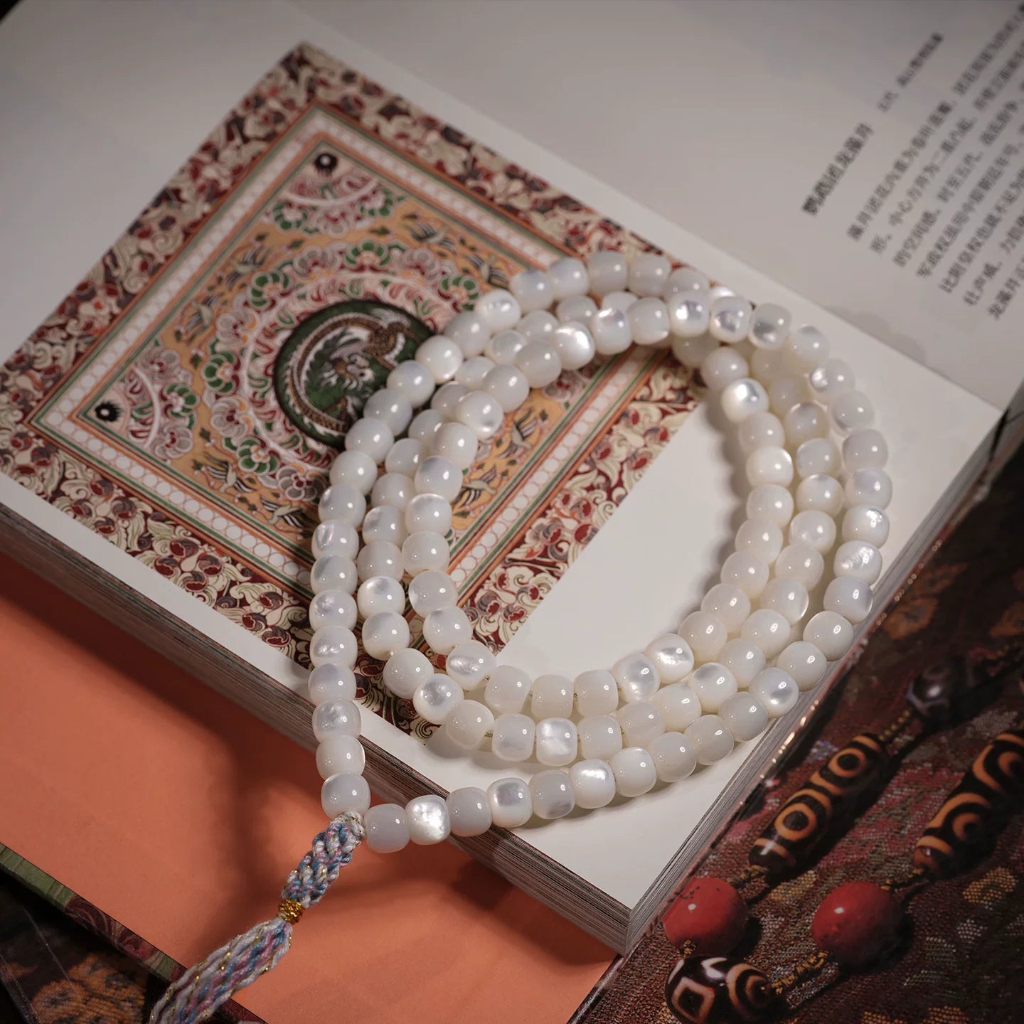 Certified Australian White Mother-of-Pearl 108-Bead Mala Necklace | Hand-Polished Nacre Prayer Beads
