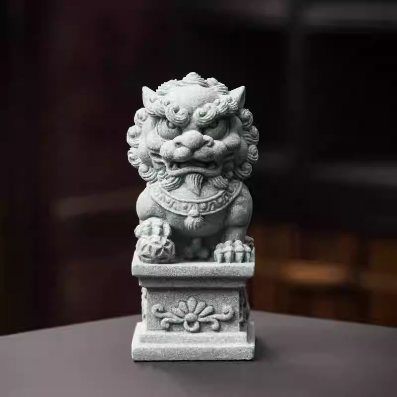 The Silent Guardians: Authentic Qing Sandstone Foo Dog Pair (Male & Female)