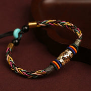 Handwoven Dragon Knot Faux Turquoise Bracelet – Adjustable Eastern-Inspired Lucky Cord Jewelry