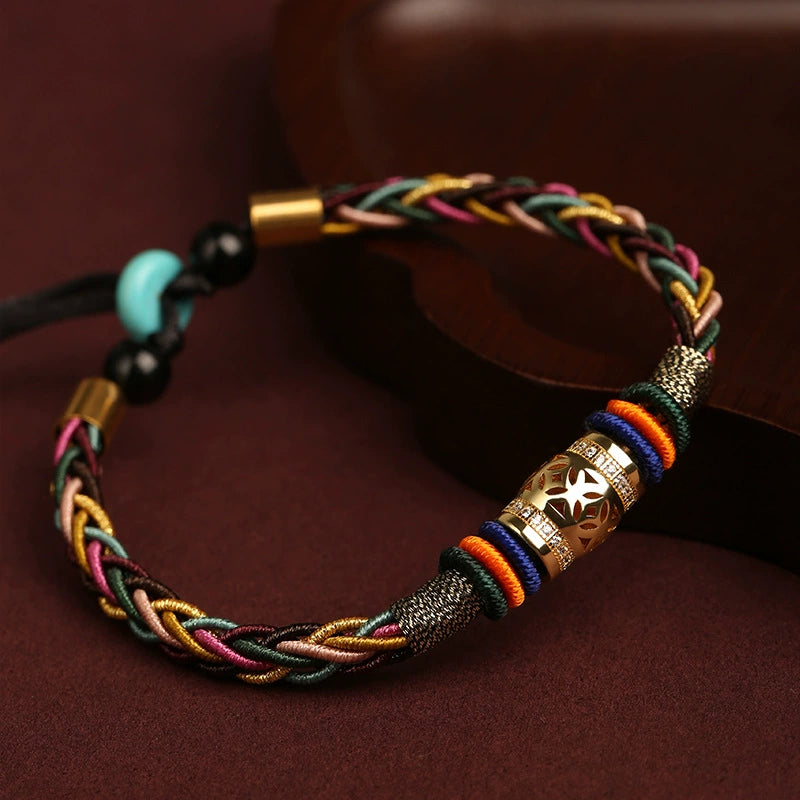 Handwoven Dragon Knot Faux Turquoise Bracelet – Adjustable Eastern-Inspired Lucky Cord Jewelry