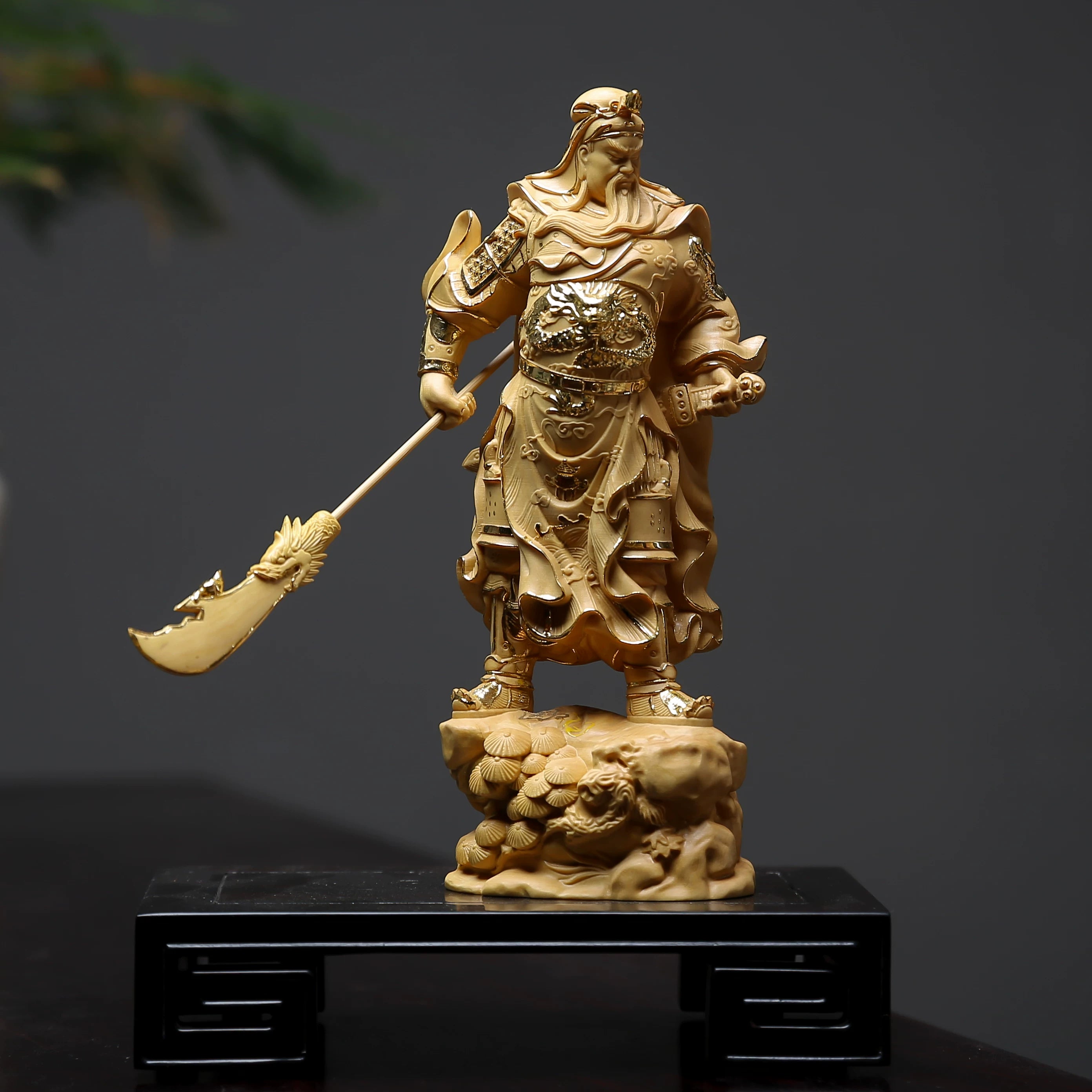 Shaolin Masterwork Series: Rare Boxwood Carving - "The General of Honor" (Gold-Gilded Guan Gong)