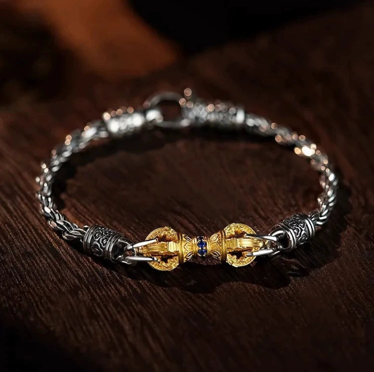 Handcrafted Vajra Motif Adjustable Bracelet – Vintage National-Trend Zircon Inlaid Spiritual Protection Amulet