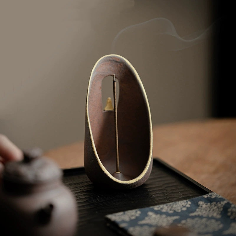 Shaolinmart "Bodhi Shadow" Wabi-Sabi Raw Rock Clay Incense Holder – Minimalist Unglazed Stoneware Incense Burner for Meditation, Study & Tea Ceremony Decor
