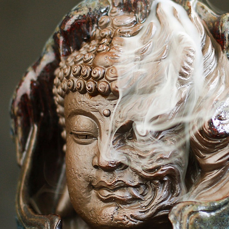 The Harmony in chaos: "One Thought" Buddha & Demon Ceramic Backflow Incense Burner – Mythical Dualism Statue for Meditation, Zen Decor & Mindful Shadow Work