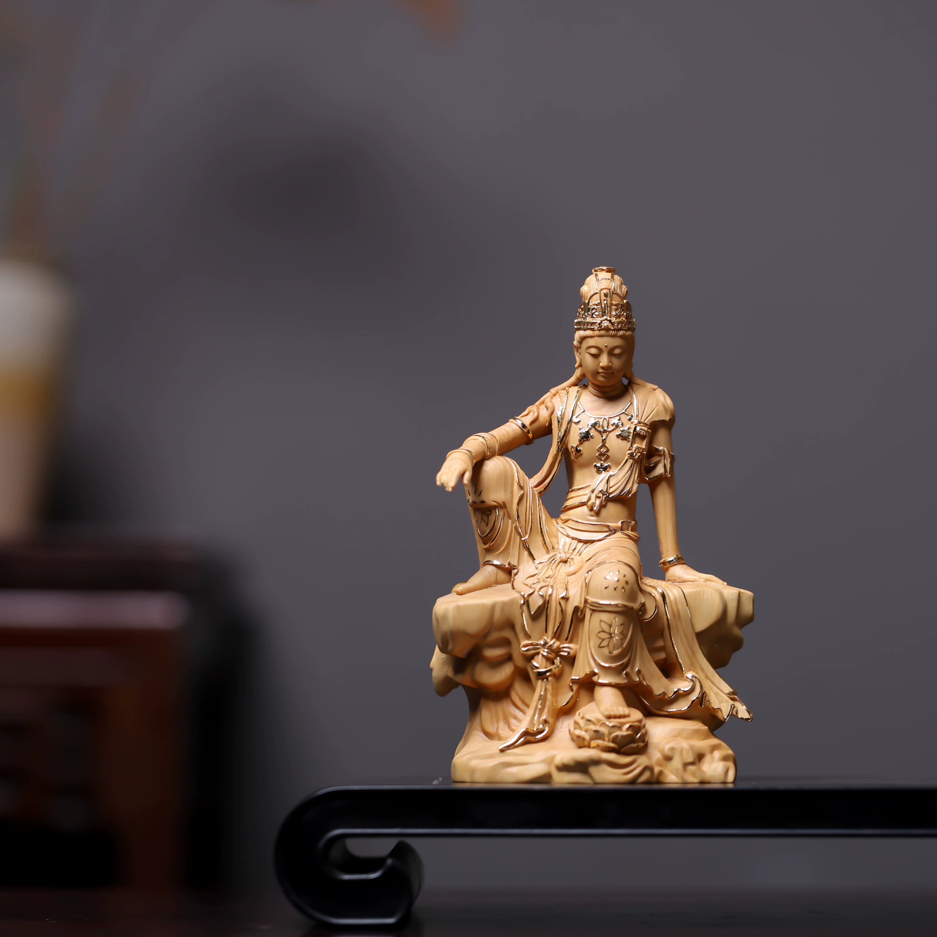 Shaolin Masterwork Series: Hand-Carved Wooden Statue - "The Serene Grace" (Gold-Gilded Guanyin)
