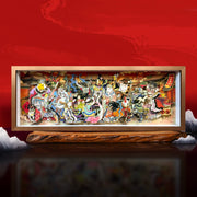 3D "Twelve Zodiac Blessings" Panoramic Shadow Box – Handcrafted Lunar Zodiac Paper Carving Art, Walnut-Framed (ICH Series)