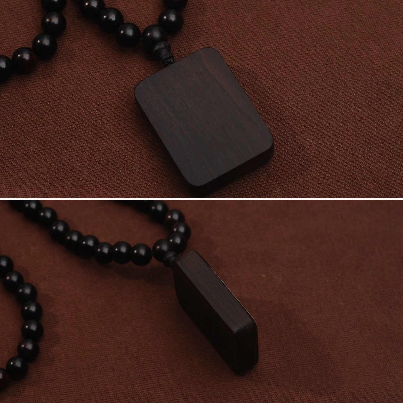 "Harmony in Chaos" Natural Black Ebony Wood Thangka Pendant Necklace – Eastern Duality Amulet Bead Chain for Inner Balance & Mindfulness (15.7" Length)