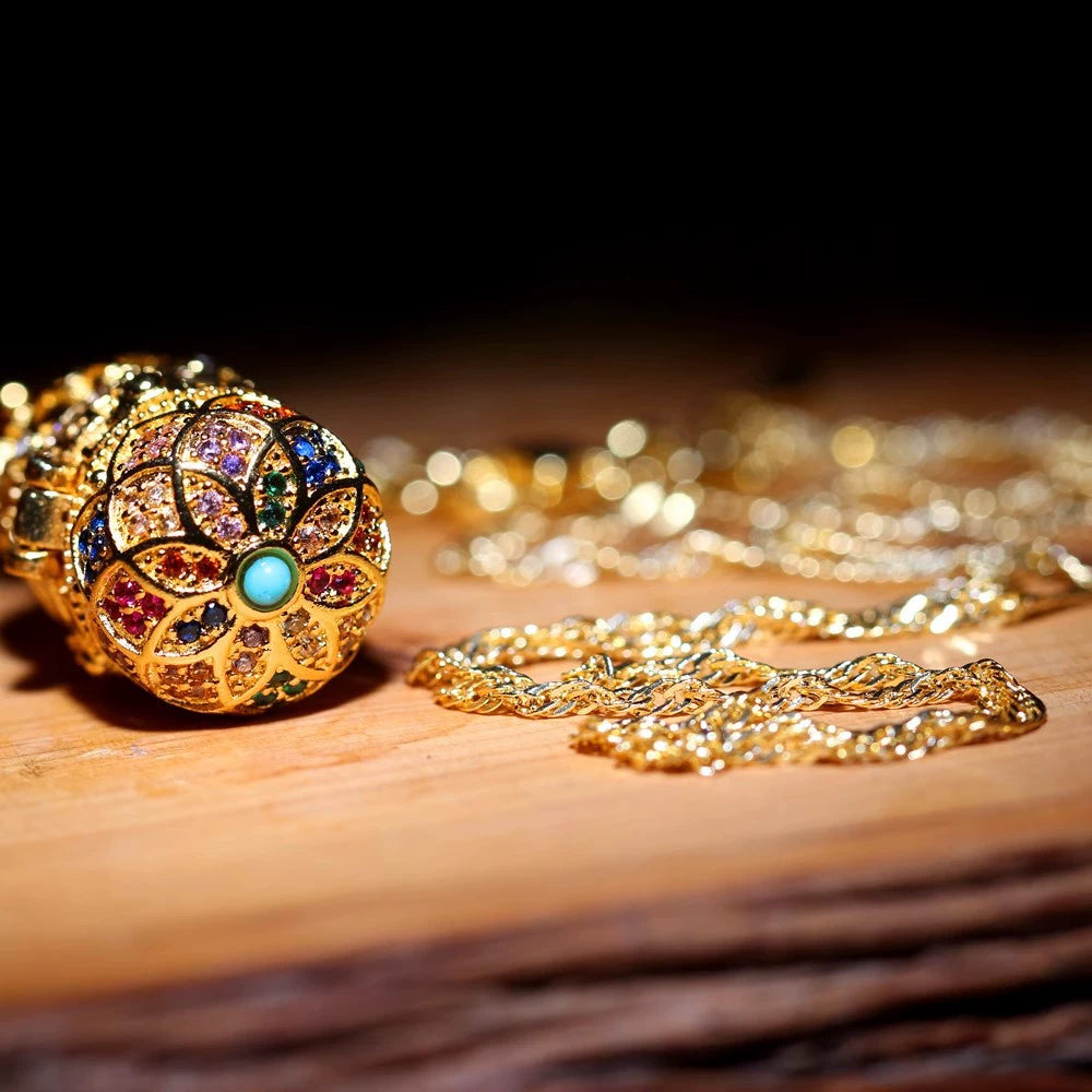 ShaolinMart Bloom-to-Buddha Liuli Mini Shrine Necklace Pendant with Micro-Paved Zircon Brass Locket