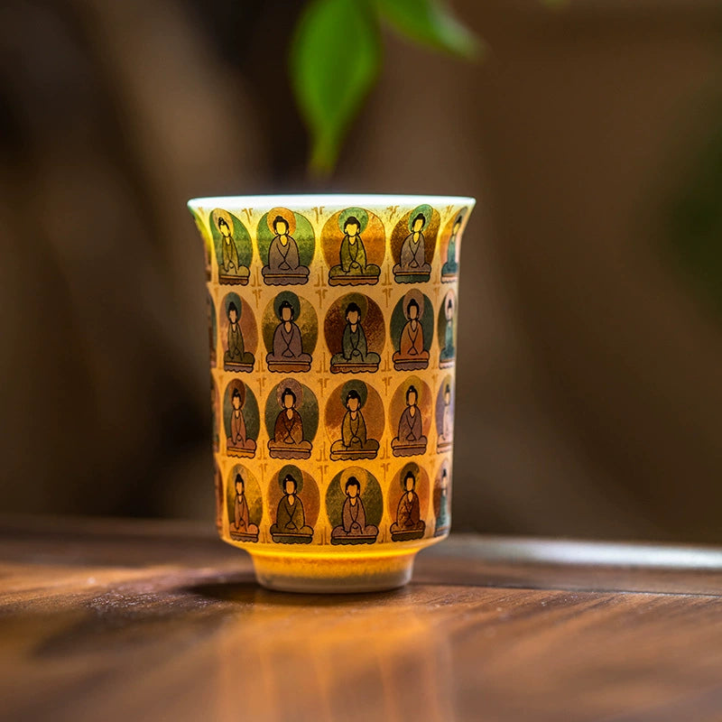 Shaolinmart "Mogao Thousand Faces" Porcelain Master Cup – High-Fire Artisanal Ceramic Tea & Coffee Tumbler