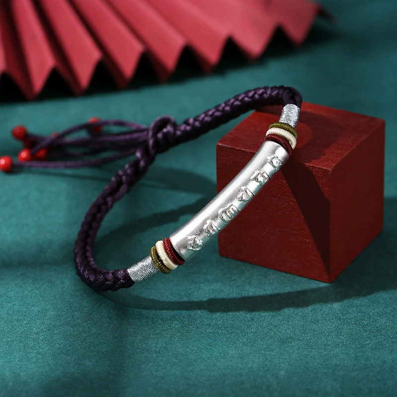 Handwoven S999 Silver Six-Syllable Mantra Bracelet – Adjustable Red Cord Bracelet