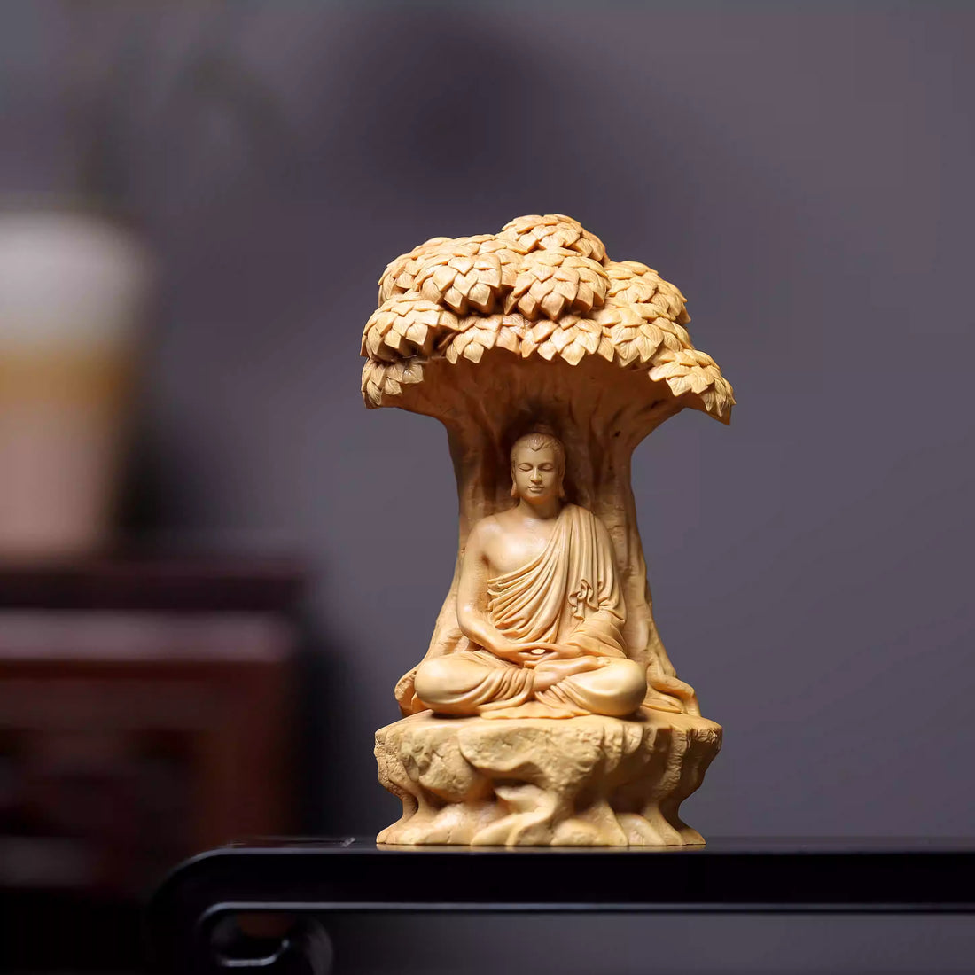 Zen Boxwood Sculpture: The "Awakening" Under the Bodhi Tree – A Symbol of Inner Peace & Serenity