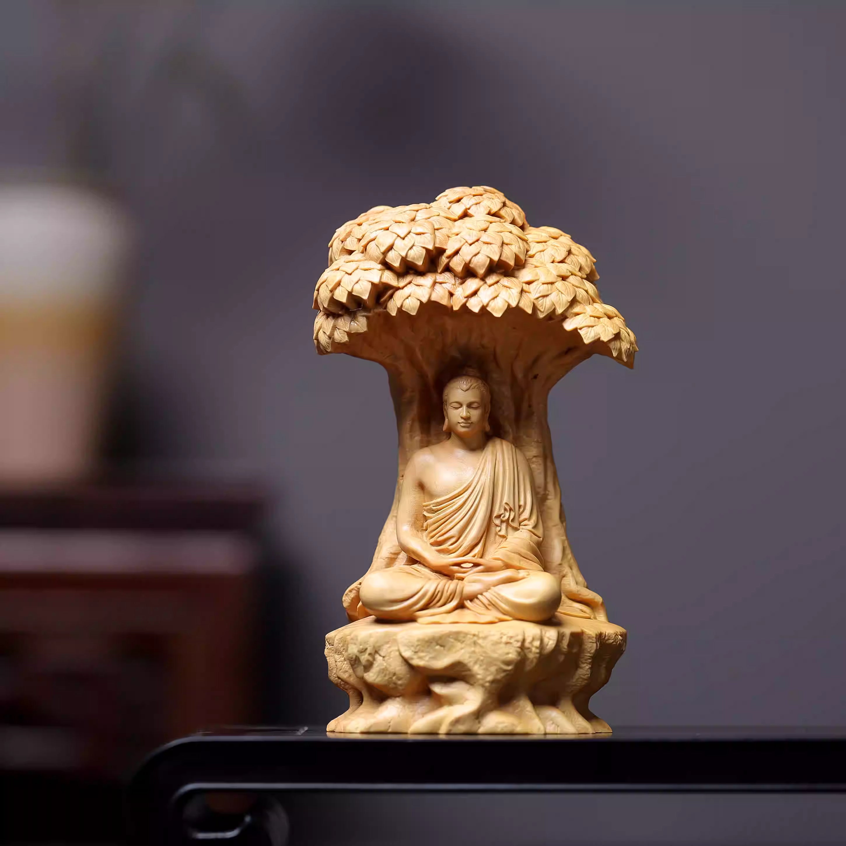 Zen Boxwood Sculpture: The "Awakening" Under the Bodhi Tree – A Symbol of Inner Peace & Serenity