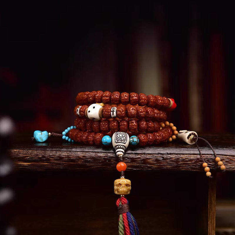Tibetan-Inspired 108-Bead Five-Petal Vajra Bodhi Mala Bracelet Necklace by ShaolinMart