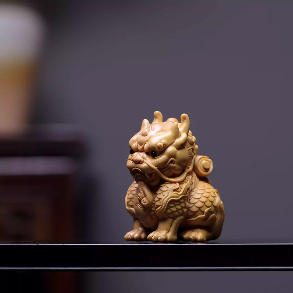 Shaolin Masterwork Series: Rare Boxwood Carving - "The Guardian of Wisdom" (Qilin)