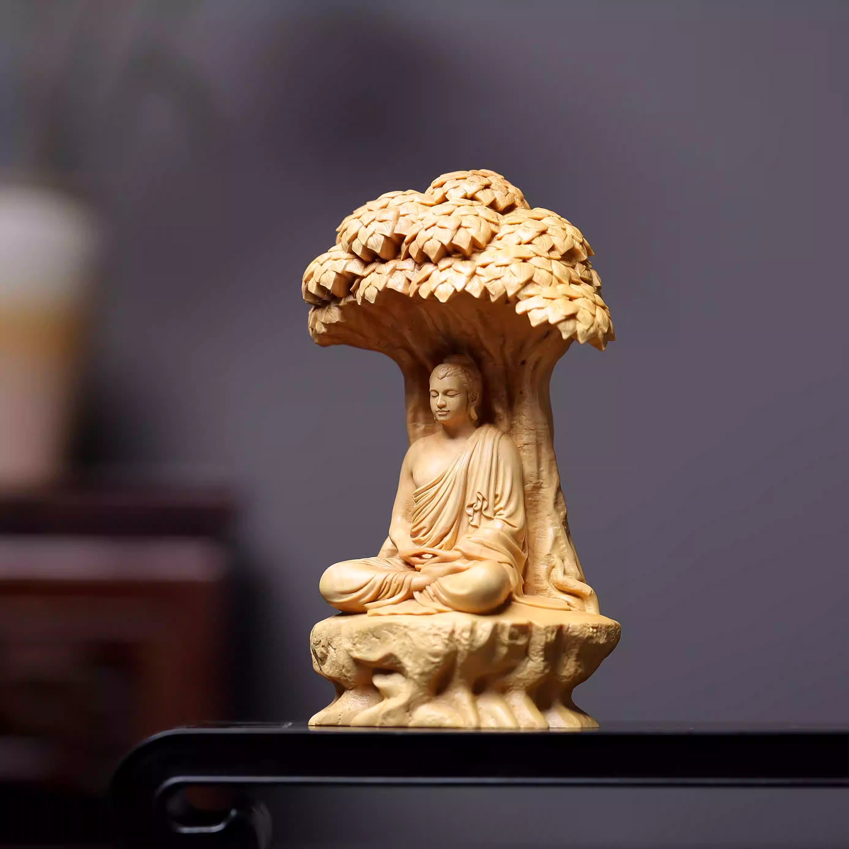 Zen Boxwood Sculpture: The "Awakening" Under the Bodhi Tree – A Symbol of Inner Peace & Serenity