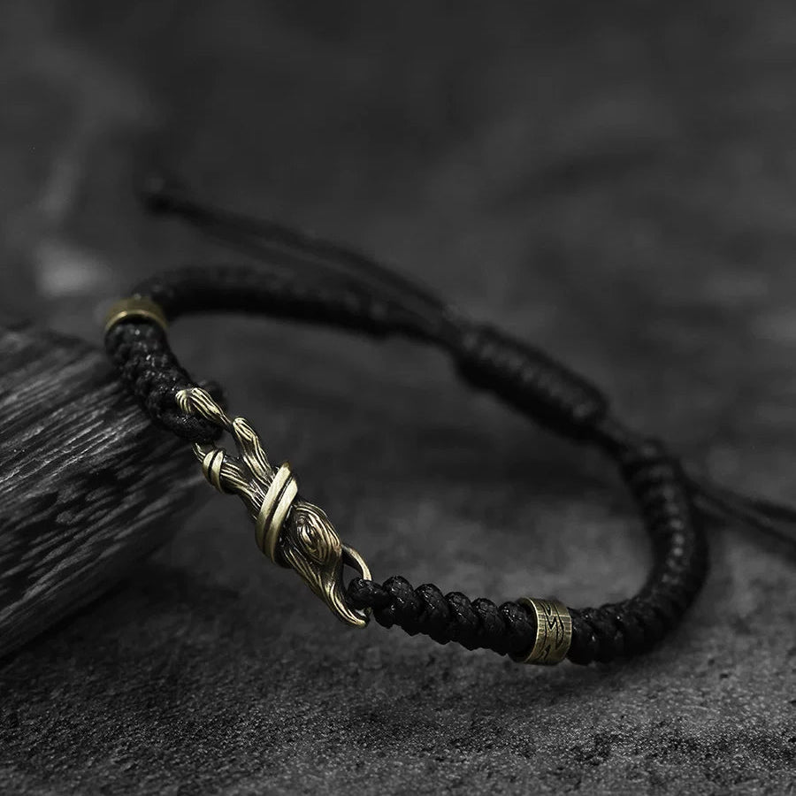 Floating Resilience — Driftwood-Inspired Brass & Braided Cord Bracelet