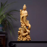 Buddhist Guanyin statue with dragon base, ideal for altar decor and mindfulness practice