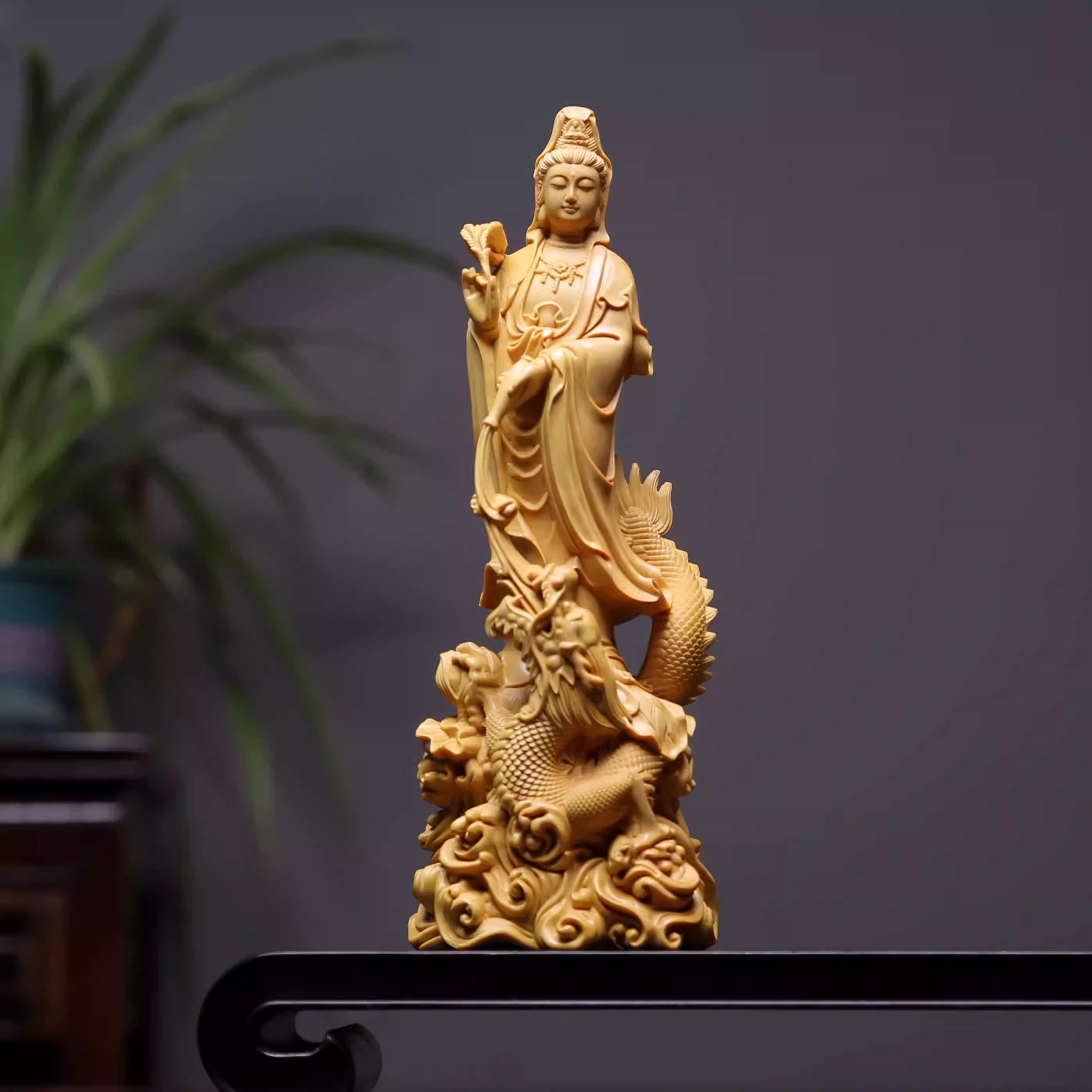 Shaolin Masterwork Series: Rare Boxwood Carving - "The Loong Goddess" (Guan Yin)