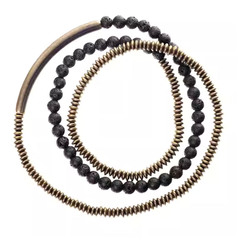 Temple Forged Volcanic & Brass Bangle - Niche Design Multi-Layer Martial Wrap