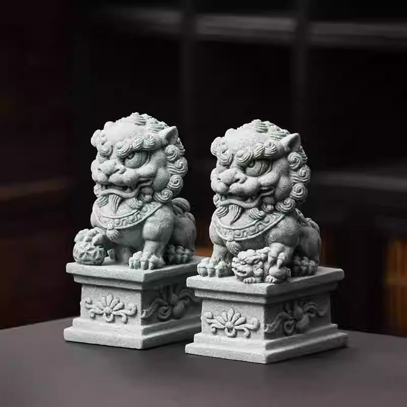 The Silent Guardians: Authentic Qing Sandstone Foo Dog Pair (Male & Female)