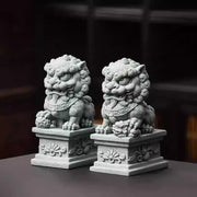 The Silent Guardians: Authentic Qing Sandstone Foo Dog Pair (Male & Female)