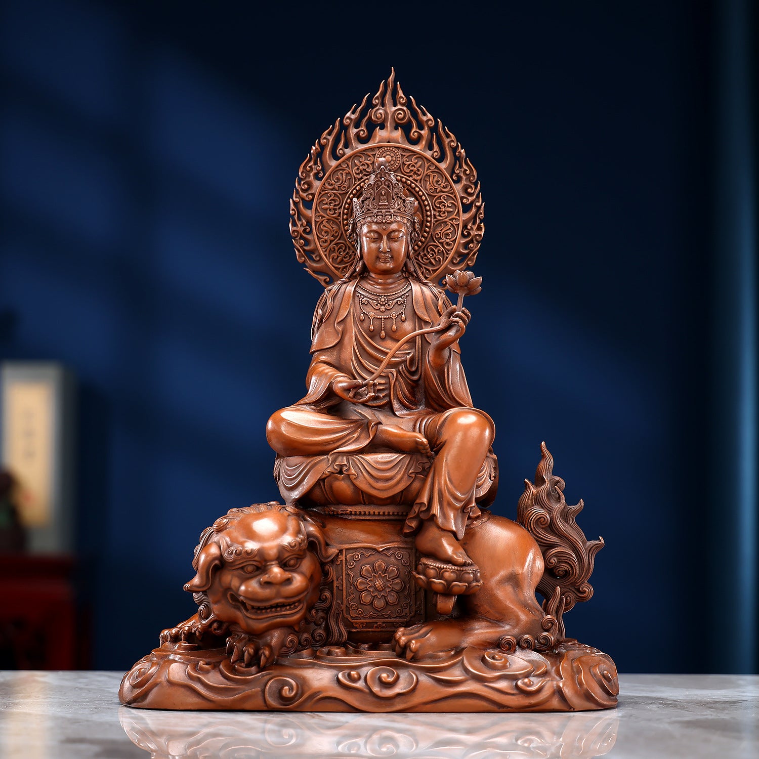 Purple Copper Huayan Three Saints Statue – Manjushri, Samantabhadra & Vairocana Buddha(Regular Price Item)