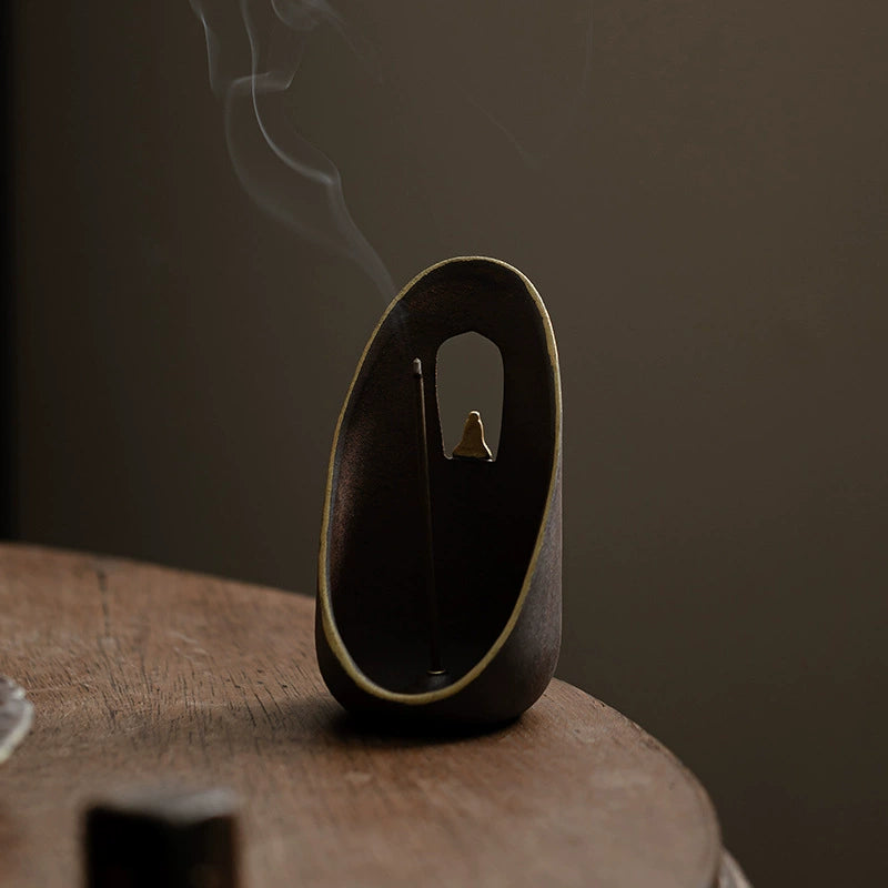 Shaolinmart "Bodhi Shadow" Wabi-Sabi Raw Rock Clay Incense Holder – Minimalist Unglazed Stoneware Incense Burner for Meditation, Study & Tea Ceremony Decor