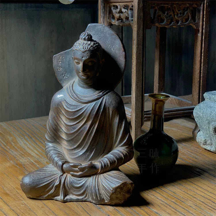 Gandhara Meditating Buddha Seated Statue – Ancient Hellenistic Silk Road Artifact Replica, Premium Historical Master Sculpture