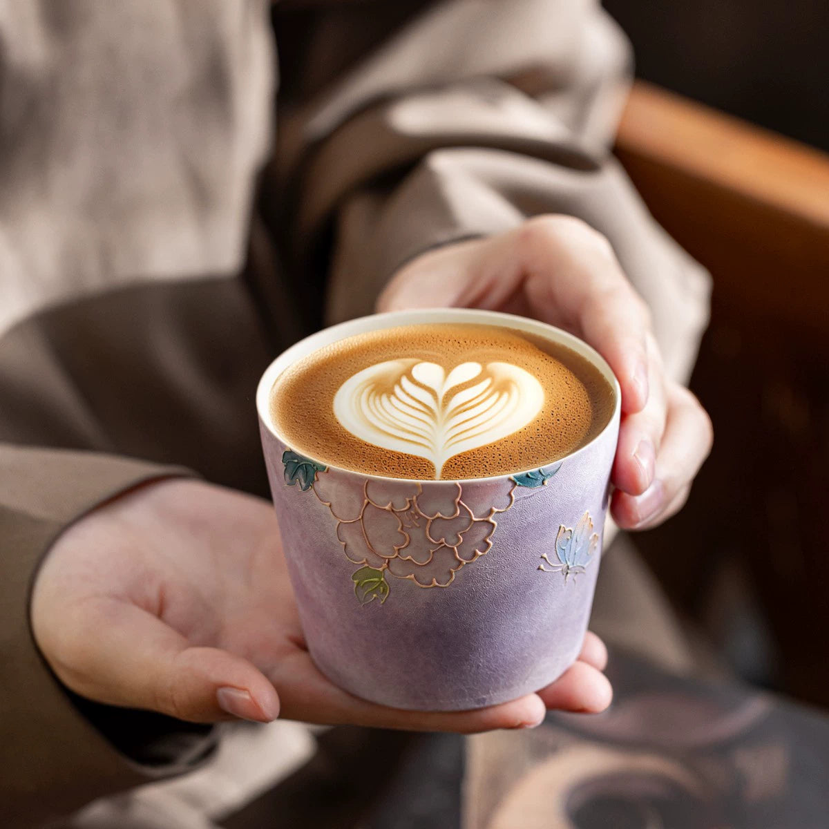 Hand-Painted Peony Relief Ceramic Cup – Vintage Kohiki Coarse Stoneware Tumbler for Tea and Espresso - ShaolinMart