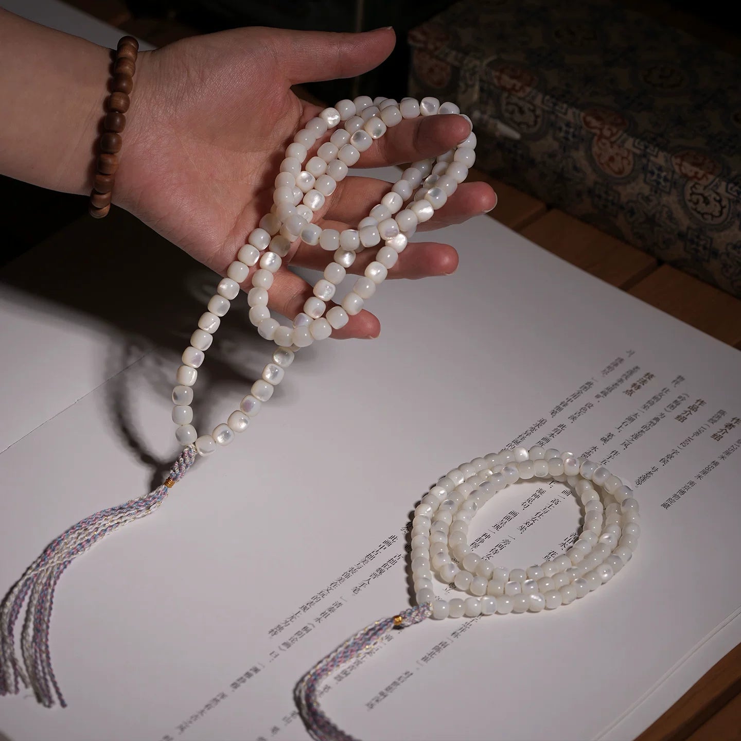 Certified Australian White Mother-of-Pearl 108-Bead Mala Necklace | Hand-Polished Nacre Prayer Beads