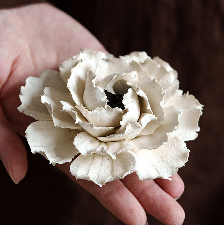 Ceramic Peony Incense Holder — Handmade Floral Sculpture for Desk & Home Decor