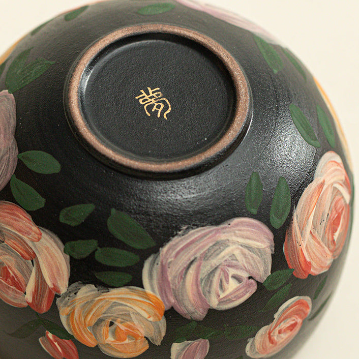 Shaolin "Rose Dream" Hand-Painted Ceramic Coffee Cup – Vintage Oil Painting Style Round-Belly Mug, 8.5 oz