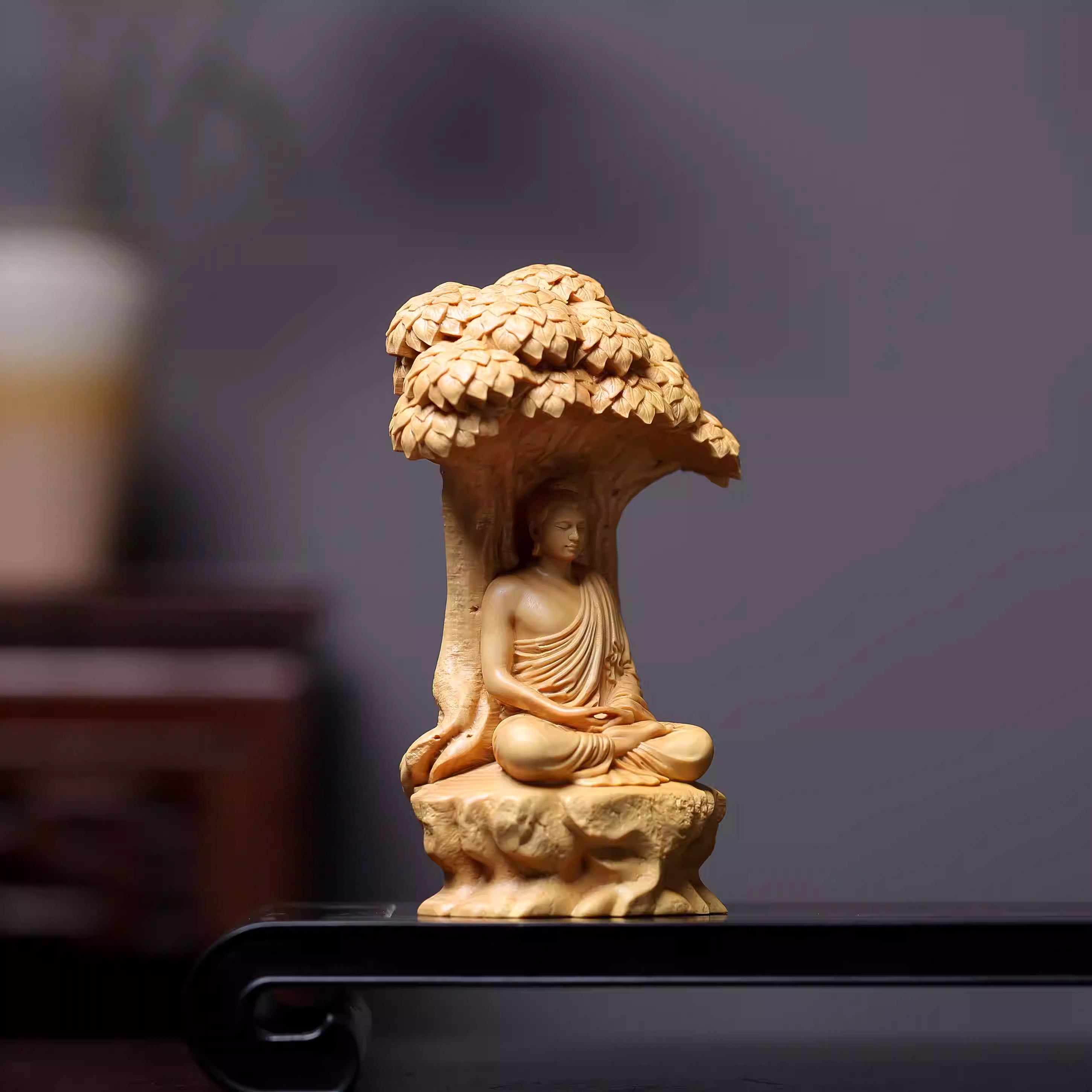 Zen Boxwood Sculpture: The "Awakening" Under the Bodhi Tree – A Symbol of Inner Peace & Serenity