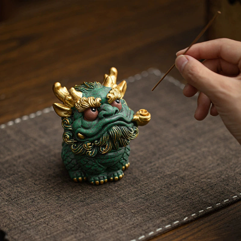 The Smoking Kylin – Hand-Painted Qilin Incense Holder & Figurine - ShaolinMart
