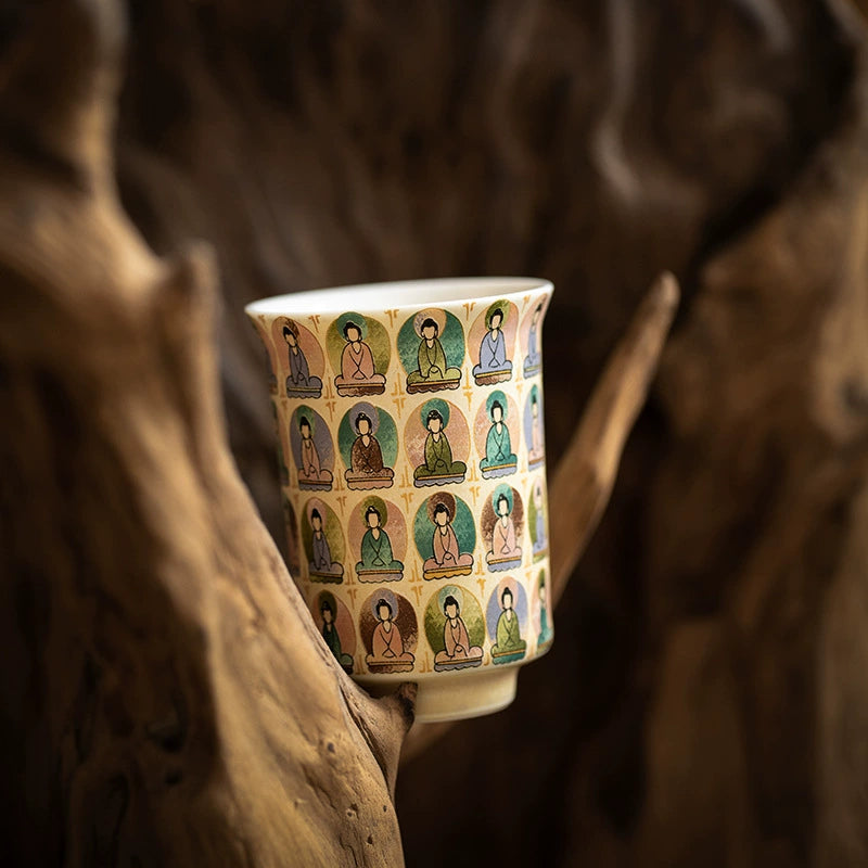 Shaolinmart "Mogao Thousand Faces" Porcelain Master Cup – High-Fire Artisanal Ceramic Tea & Coffee Tumbler