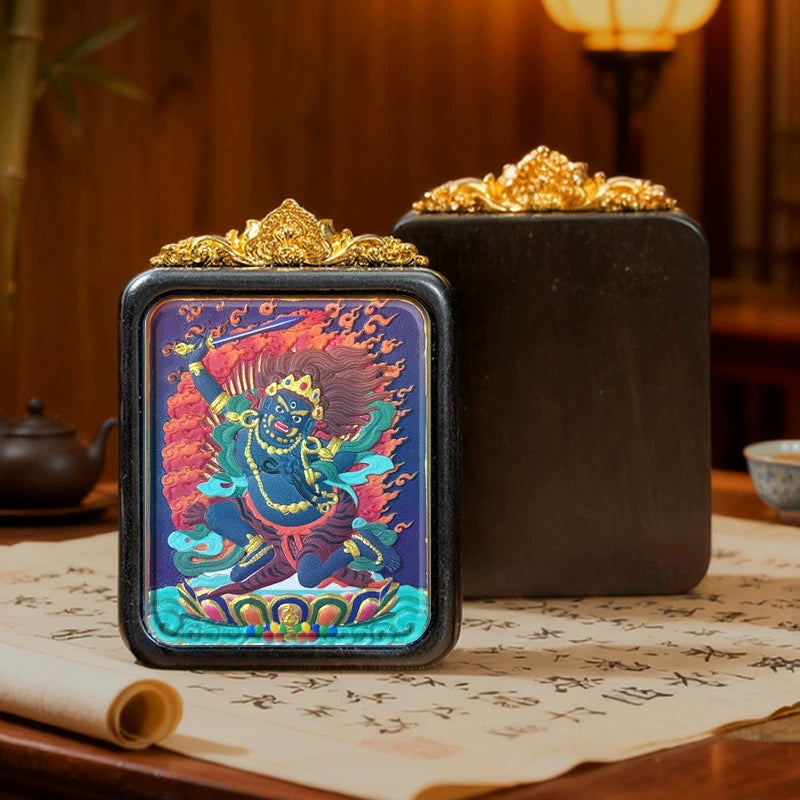 ShaolinMart Wooden Tsa Tsa Thangka Guardian Necklace – Eastern-Inspired Painted Pendant Amulet