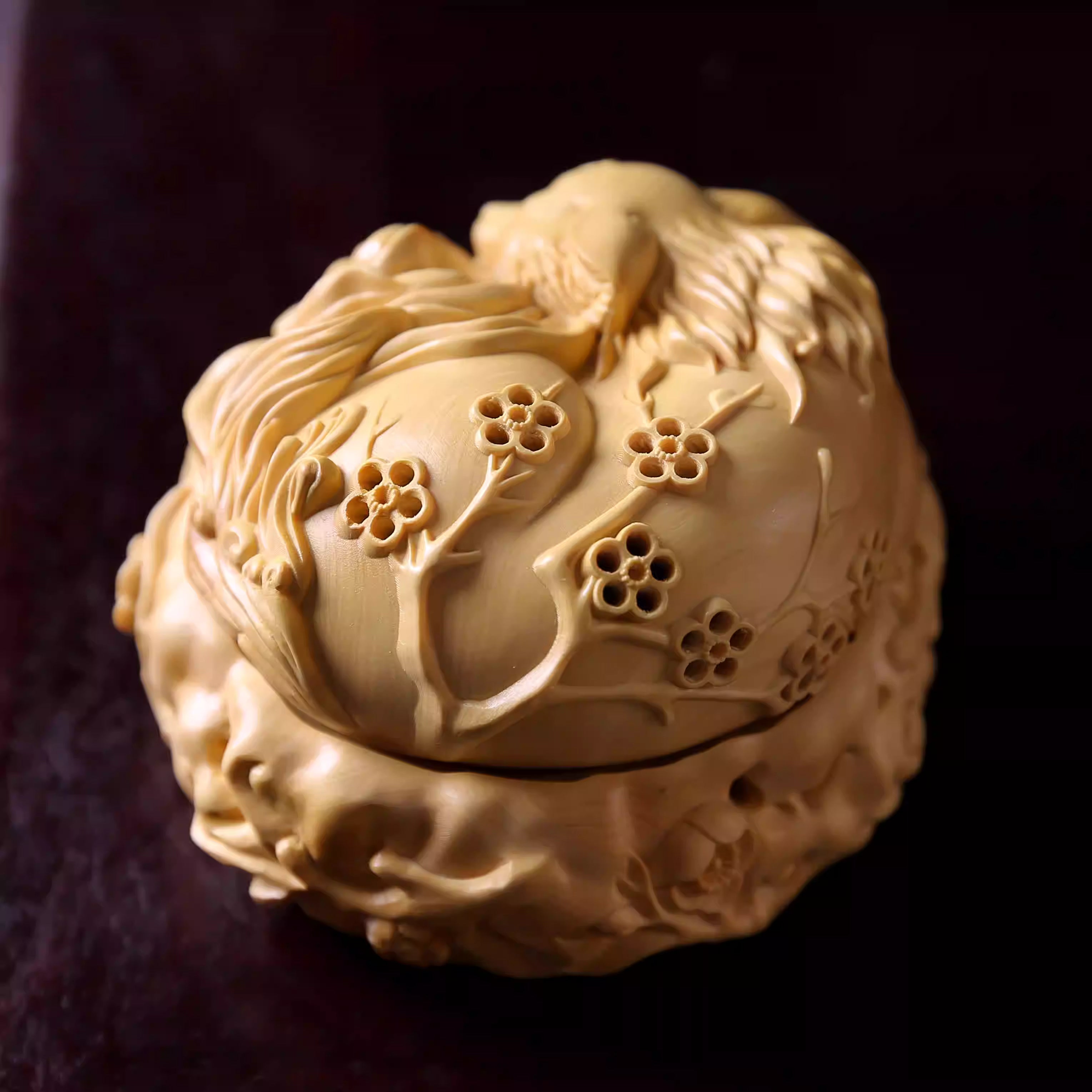 Shaolin Masterwork Series: Rare Boxwood Carving - "The Mystic Nine-Tailed Fox" (Incense Burner)