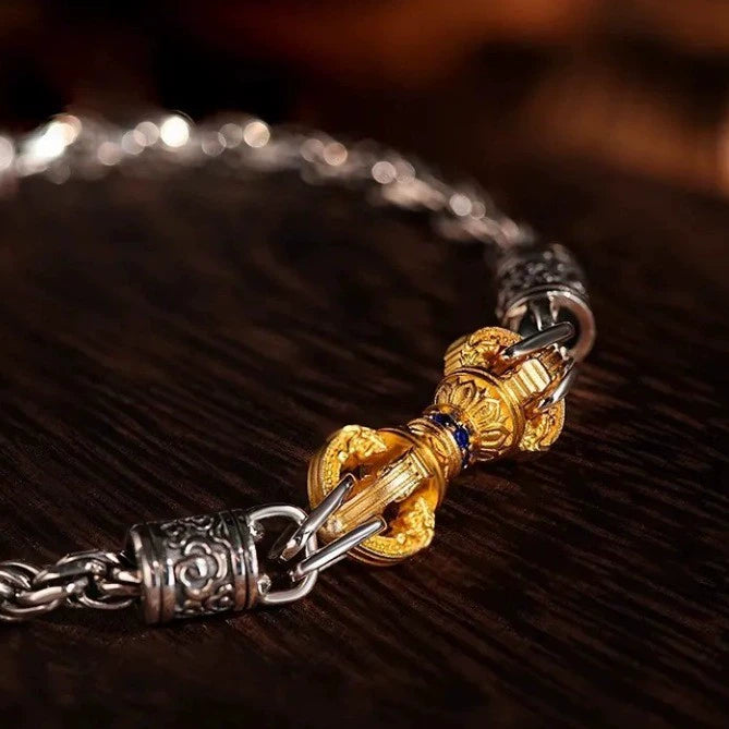 Handcrafted Vajra Motif Adjustable Bracelet – Vintage National-Trend Zircon Inlaid Spiritual Protection Amulet