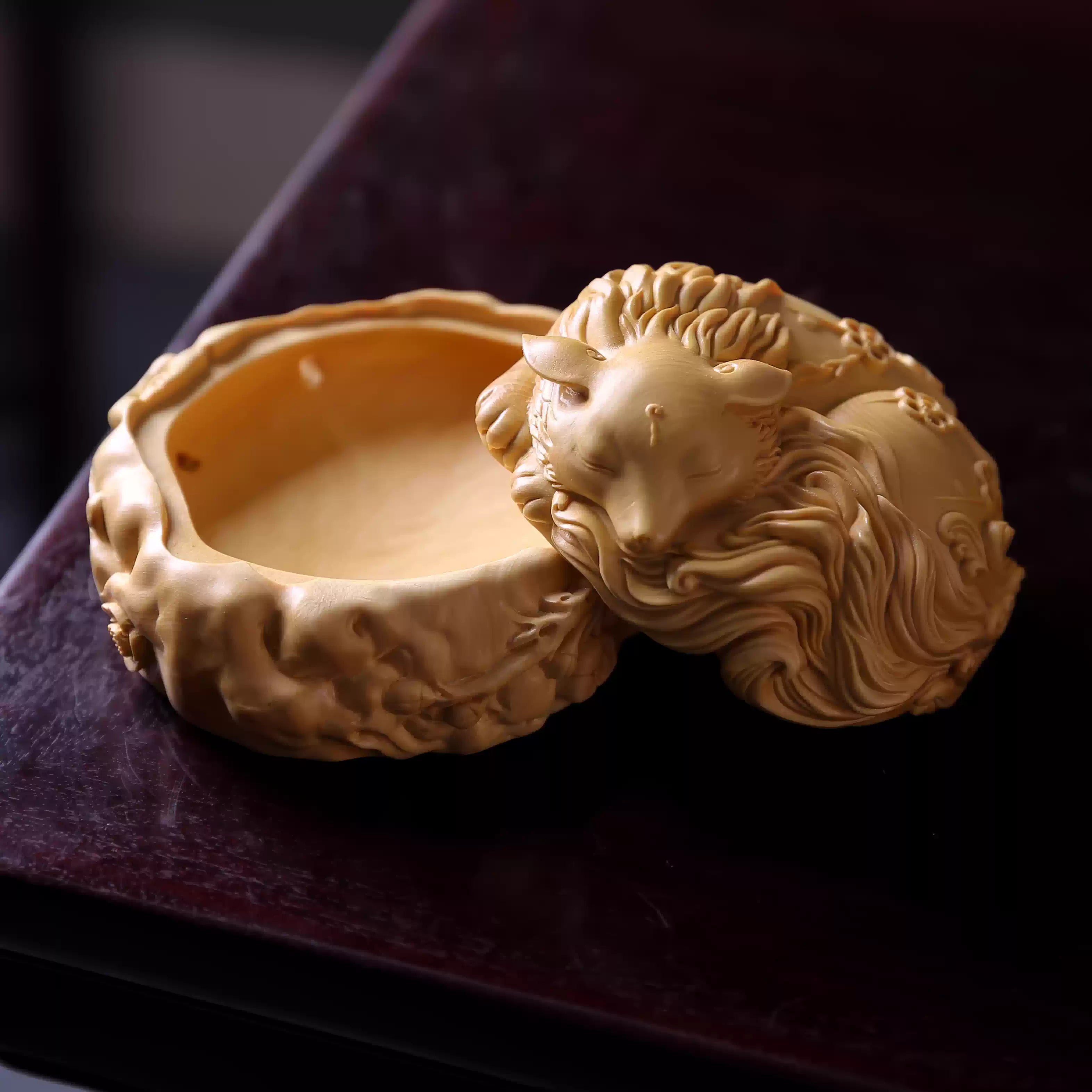 Shaolin Masterwork Series: Rare Boxwood Carving - "The Mystic Nine-Tailed Fox" (Incense Burner)