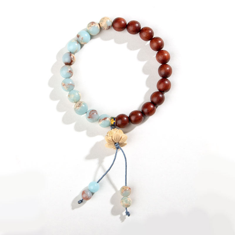 Natural Sandalwood & Stone Bead Bracelet – Calming Aroma, Handcrafted Blessing Jewelry