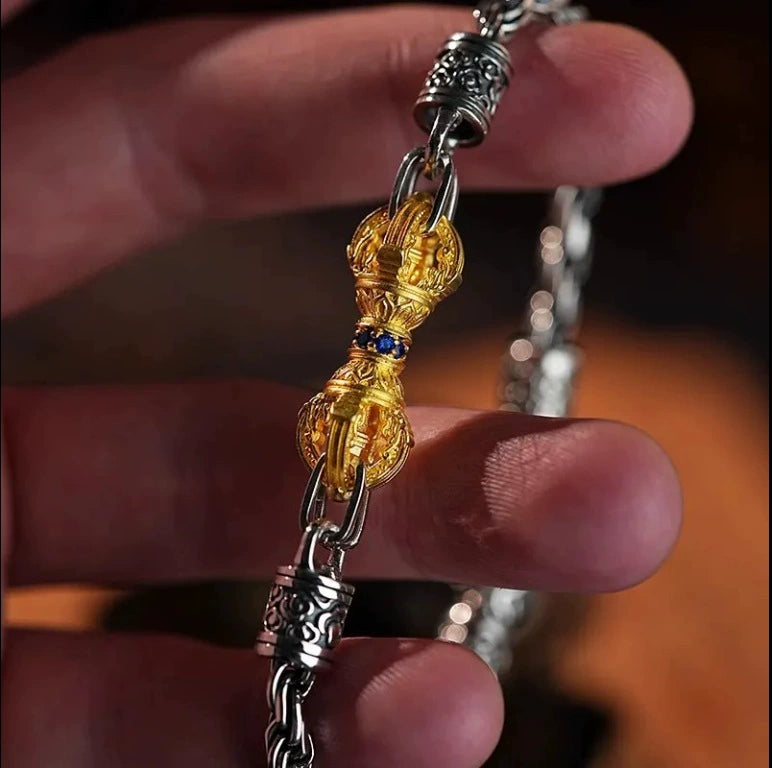 Handcrafted Vajra Motif Adjustable Bracelet – Vintage National-Trend Zircon Inlaid Spiritual Protection Amulet