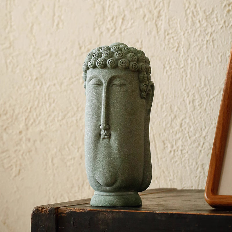 Hand-Carved Solid Sandstone Abstract Buddha Statue (5.1 lbs) | Modern Zen Decor