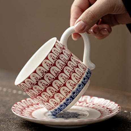 Shaolinmart "Dunhuang Meditation" Thousand Buddhas Shaolinmart Porcelain Coffee Cup & Saucer Premium Gift Set – 6.8 oz Ceramic Tea Mug with Ritual Saucer