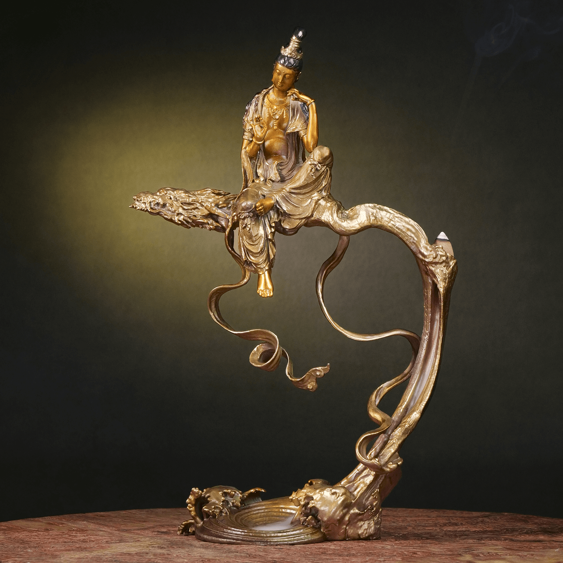 Luxury Solid Brass "Royal Contemplation" Sculpture & Backflow Incense Burner