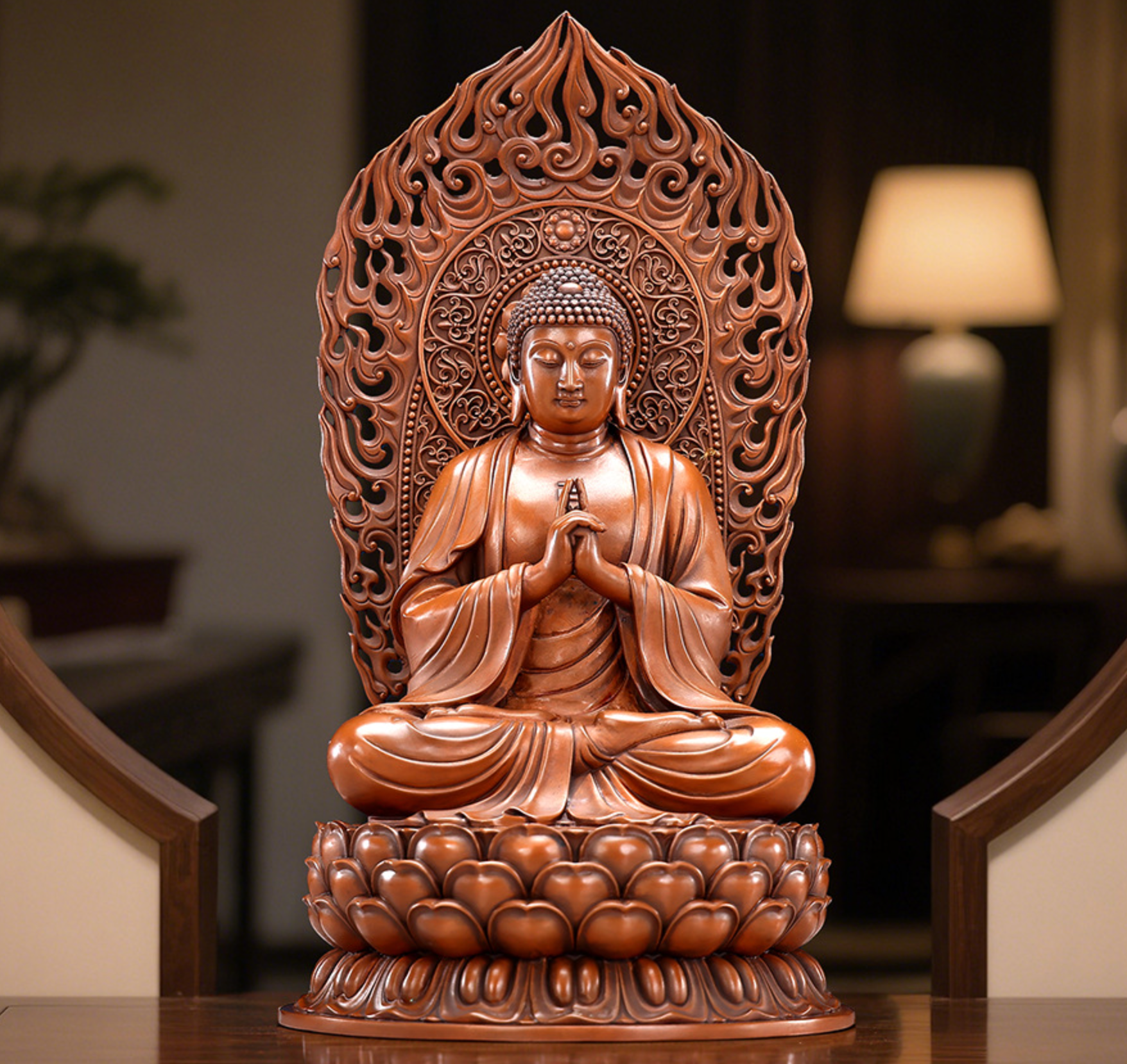 Purple Copper Huayan Three Saints Statue – Manjushri, Samantabhadra & Vairocana Buddha(Regular Price Item)