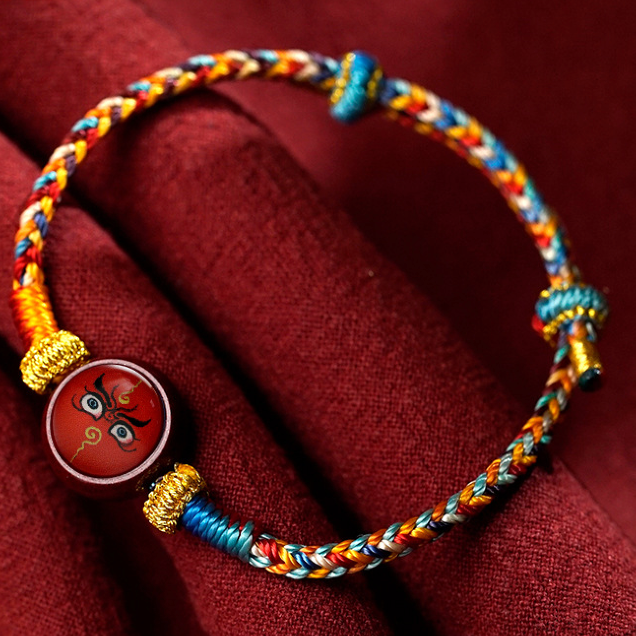 Mini Thangka Cinnabar Cord Bracelet – Tibetan-Inspired Handwoven Wrist Cord