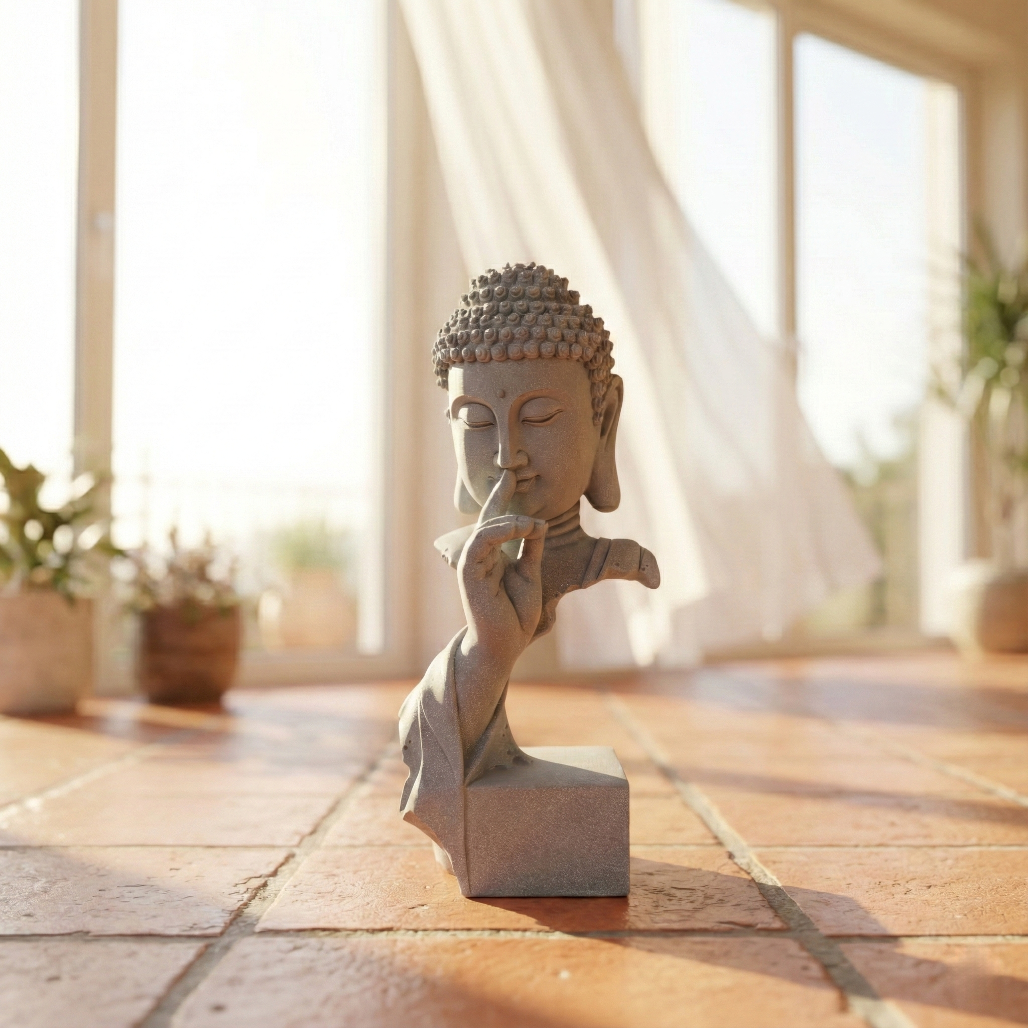 Tranquil Silence Solid Sandstone Statue – Serene Minimalist Home & Garden Decor - ShaolinMart