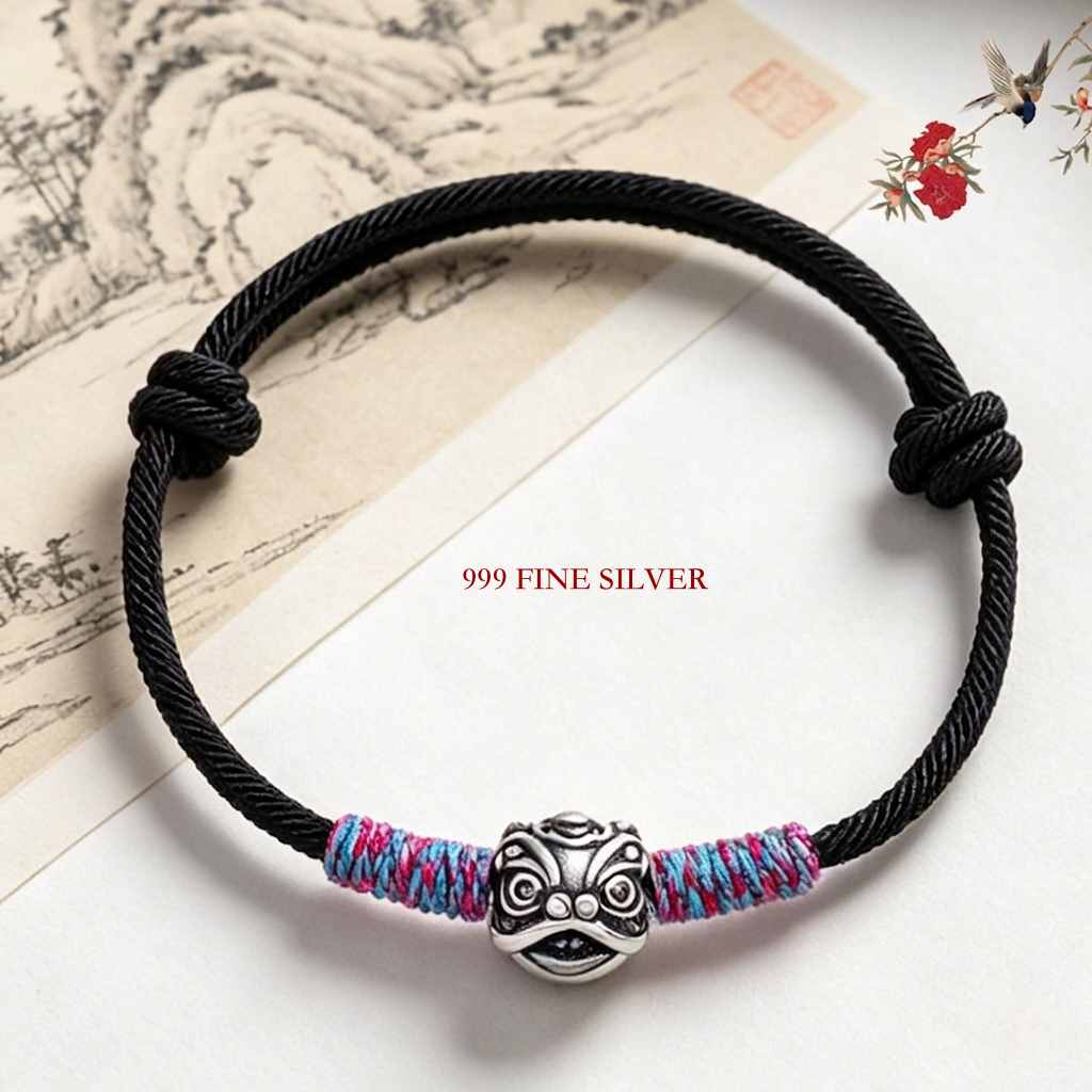 S999 Silver Lion Dance Cord Bracelet – Handwoven Red String Energy Bracelet