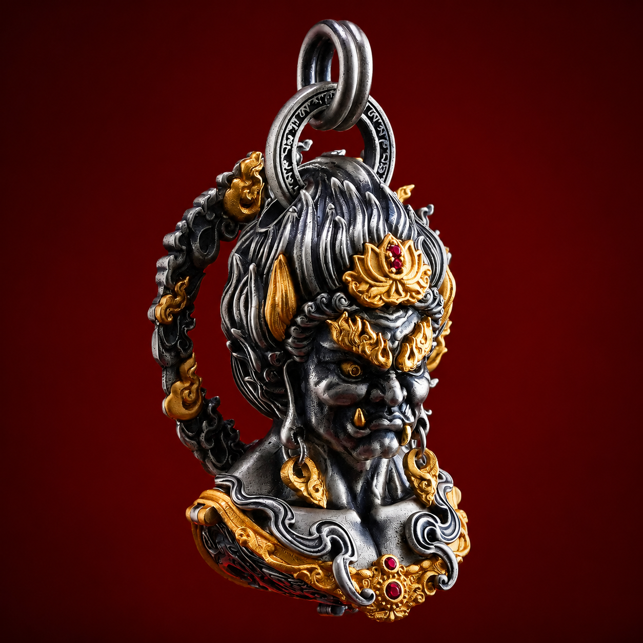 Acala Wisdom King S925 Silver Pendant – Hand-Carved Vajra Cord Guardian Necklace