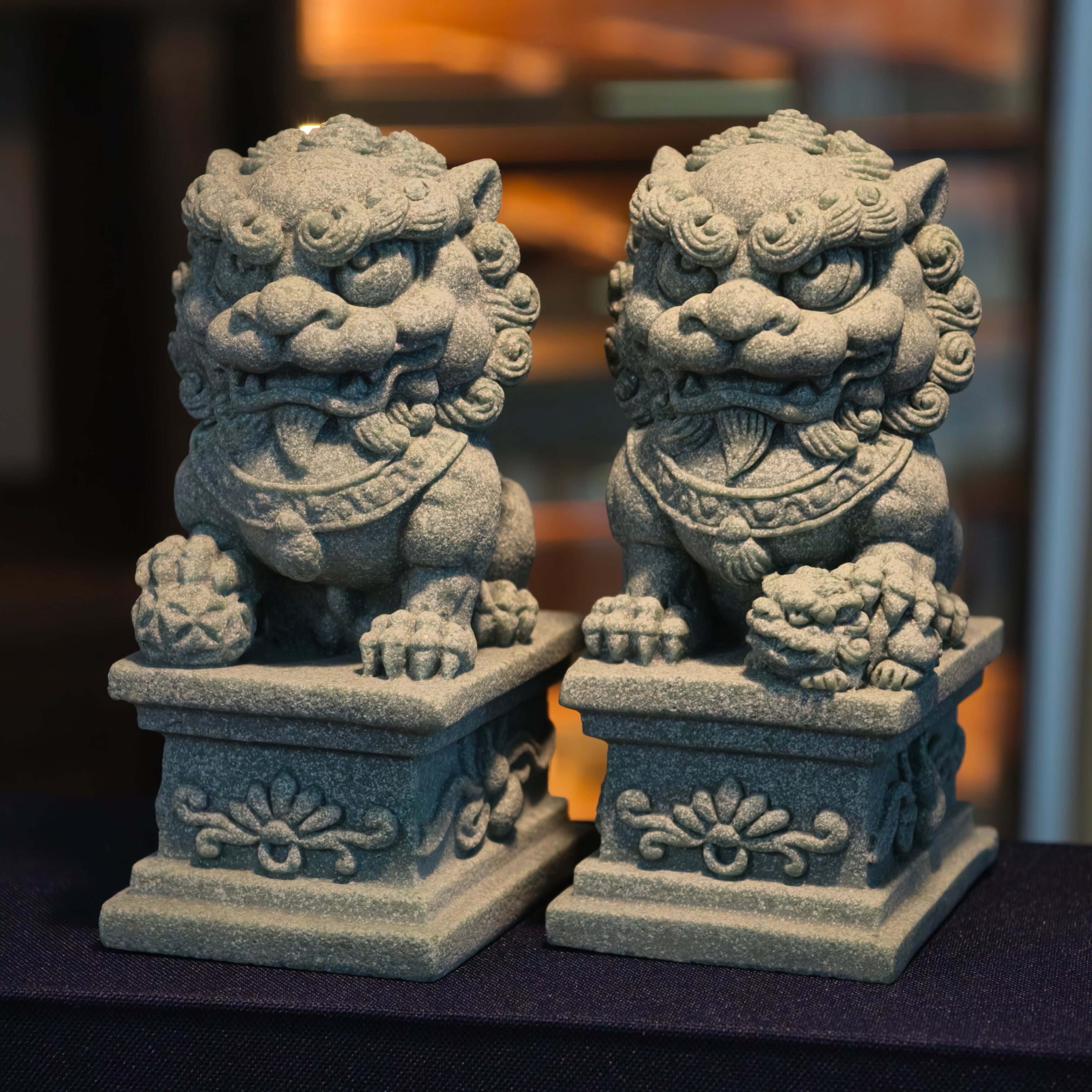 The Silent Guardians – Natural Qing Sandstone Foo Dog Statues, Set of 2 - ShaolinMart